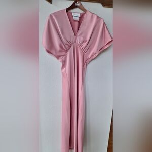 BHLDN Leila Deep V Flutter Sleeve Satin Blush Dress Womens Size 4